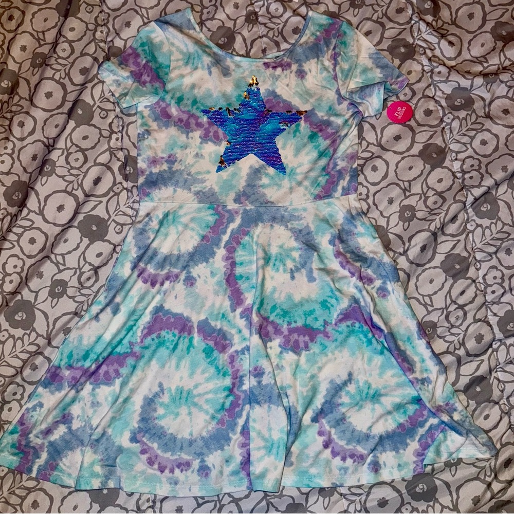 Girl’s The Children's Place Tie-Dye Dress - Blue and Purple Sequins NWT Size XXL